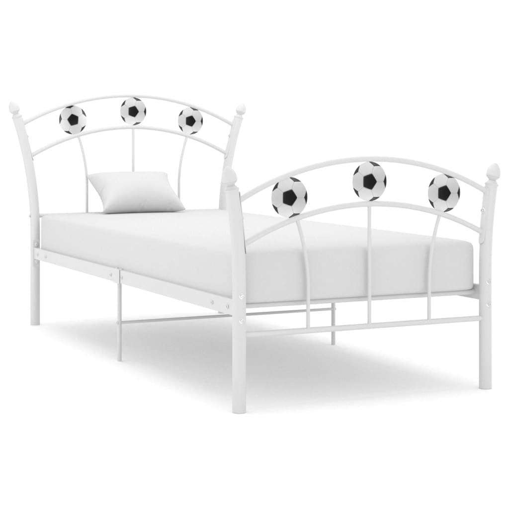 Bedframe met voetbaldesign metaal wit 90x200 cm – afbeelding 1