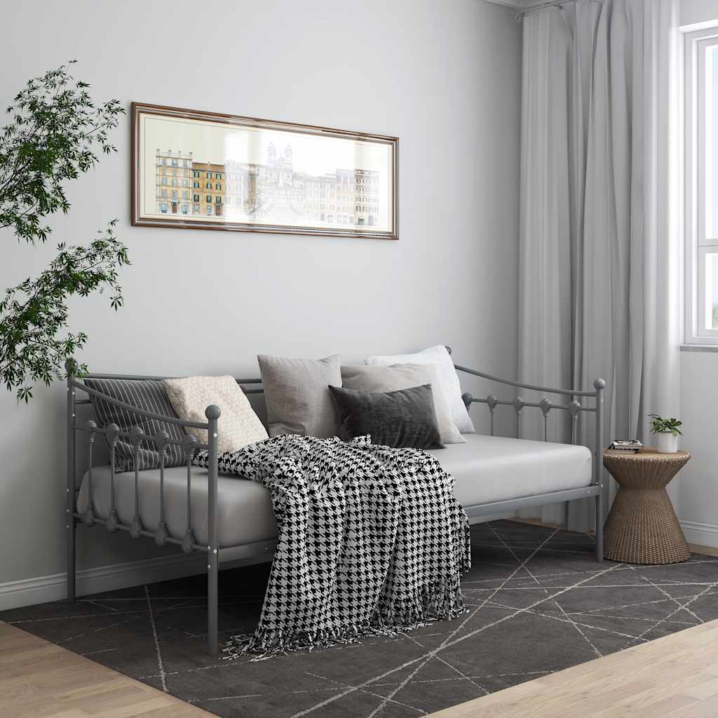 Slaapbank metaal grijs 90x200 cm – afbeelding 1