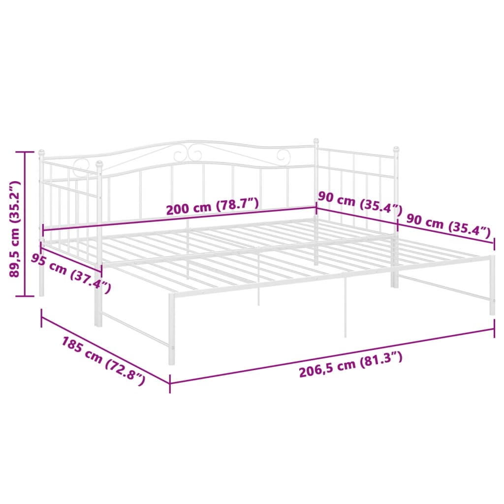 Slaapbank uittrekbaar metaal wit 90x200 cm – afbeelding 11