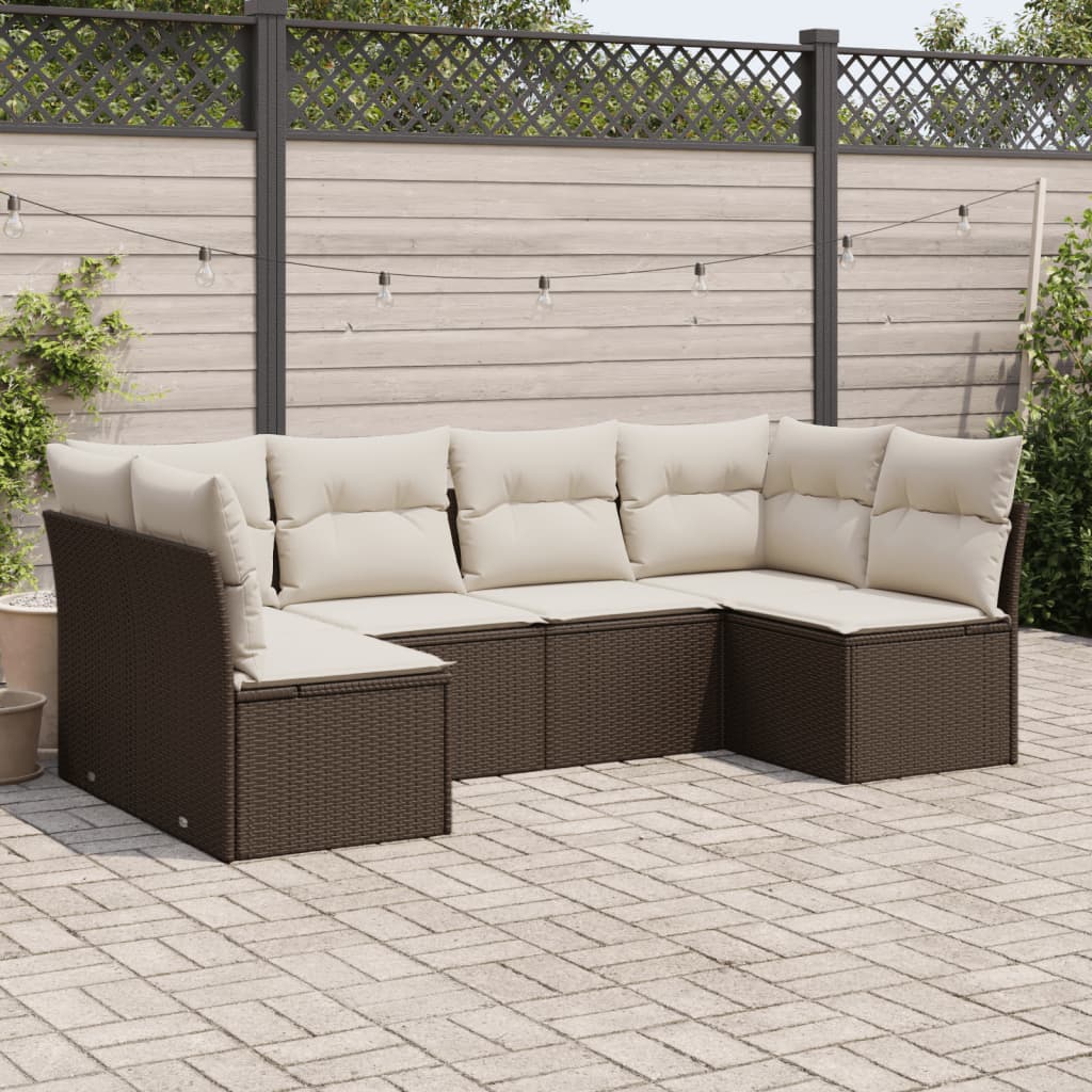 6-delige Loungeset met kussens poly rattan bruin – afbeelding 1