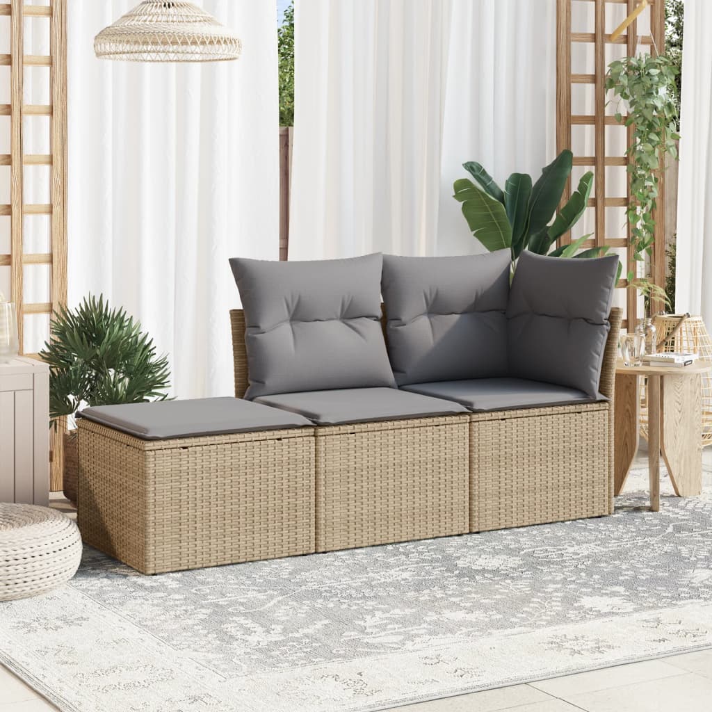 3-delige Loungeset met kussens poly rattan beige – afbeelding 1