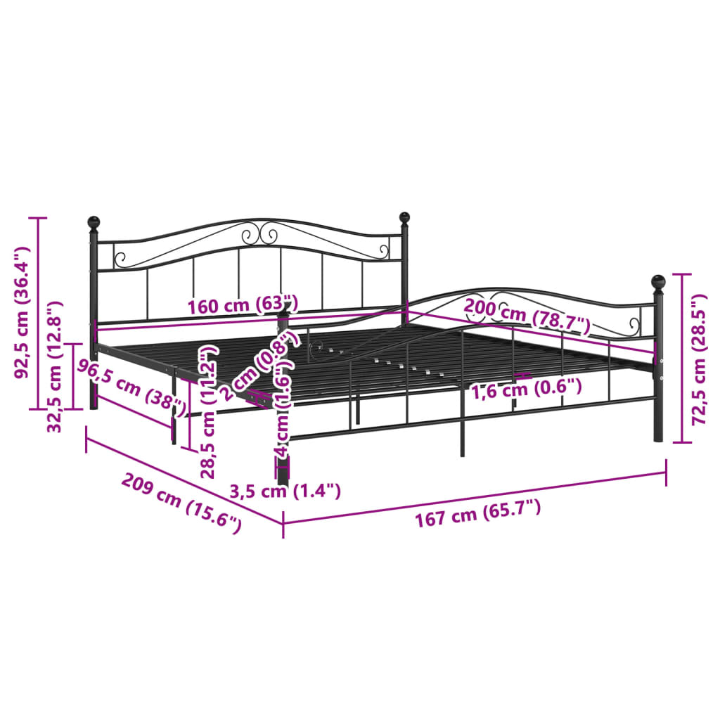 Bedframe metaal zwart 160x200 cm – afbeelding 8