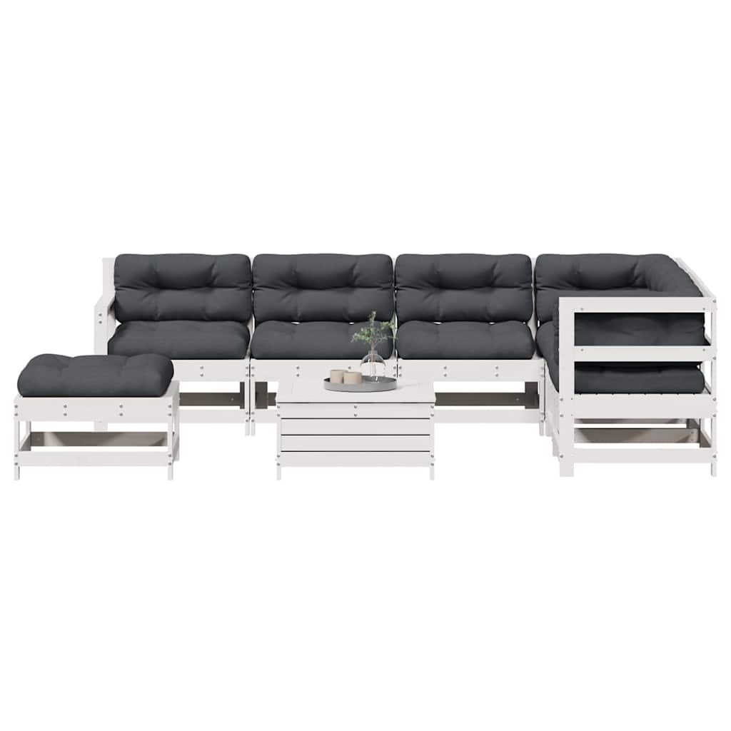 8-delige Loungeset met kussens massief grenenhout wit – afbeelding 1