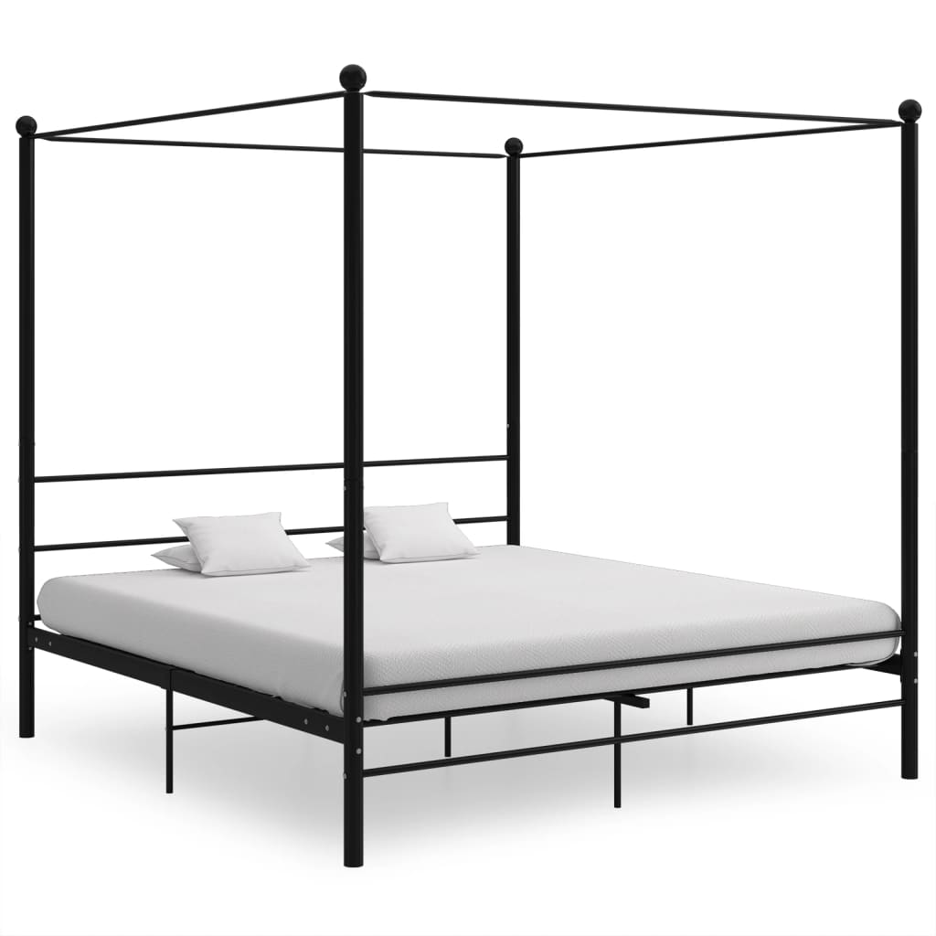 Hemelbedframe metaal zwart 200x200 cm – afbeelding 1