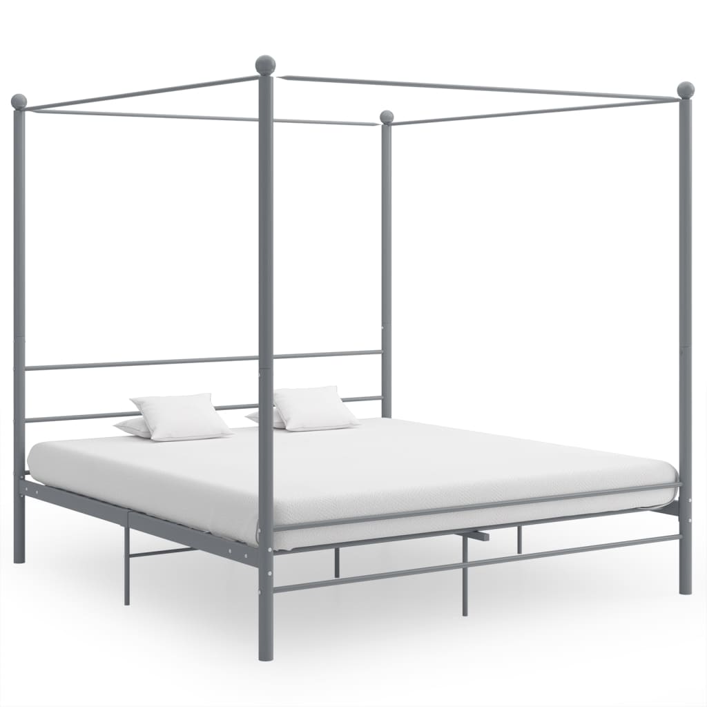 Hemelbedframe metaal grijs 200x200 cm – afbeelding 1