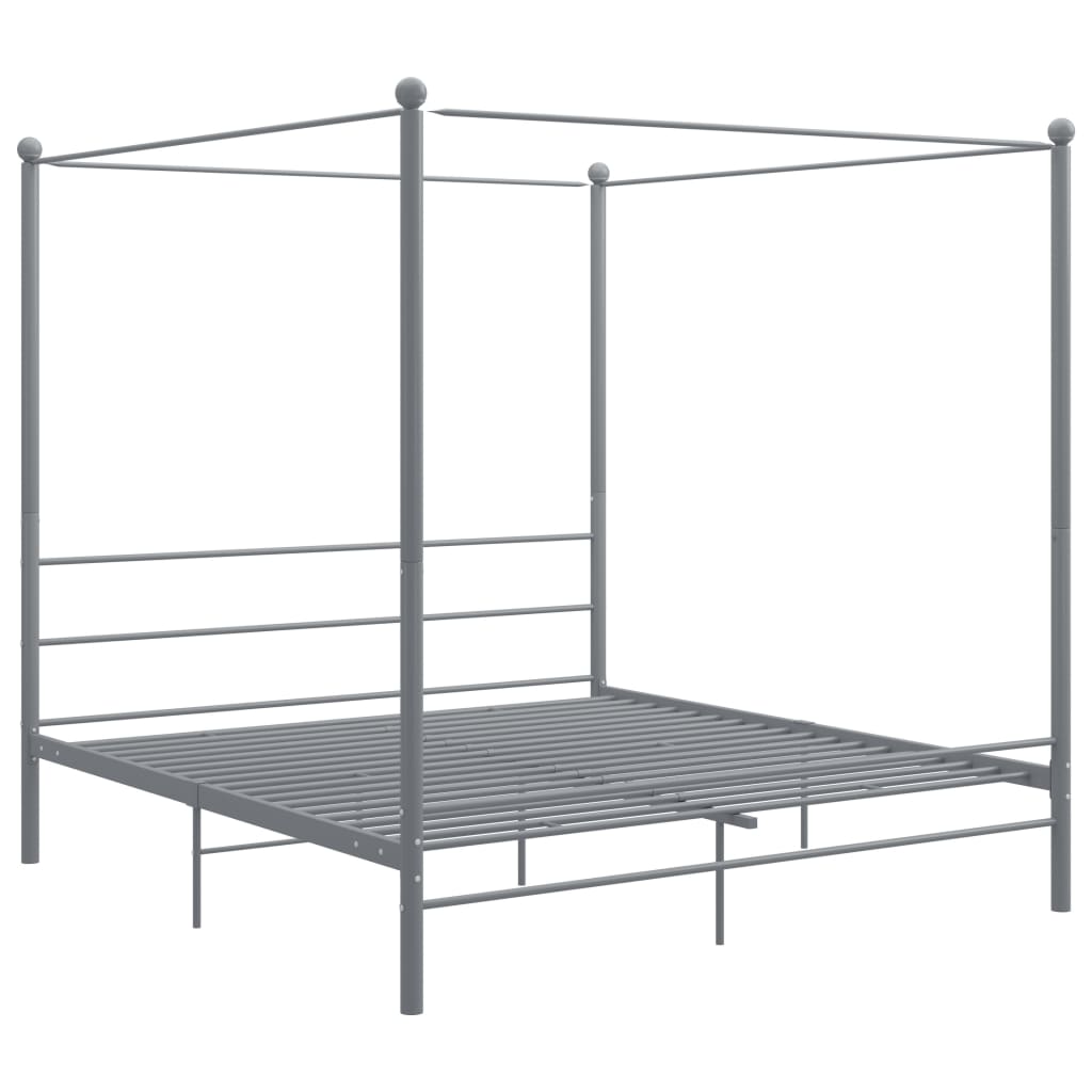 Hemelbedframe metaal grijs 200x200 cm – afbeelding 2