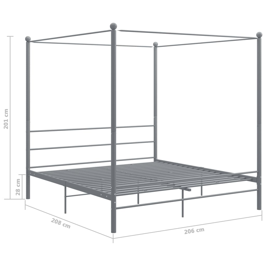 Hemelbedframe metaal grijs 200x200 cm – afbeelding 6