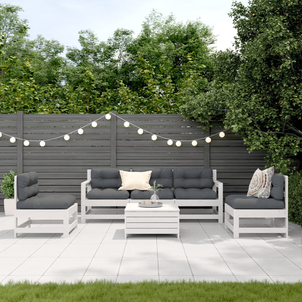 6-delige Loungeset met kussens massief grenenhout wit – afbeelding 1