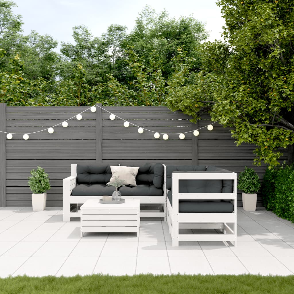 5-delige Loungeset met kussens massief grenenhout wit