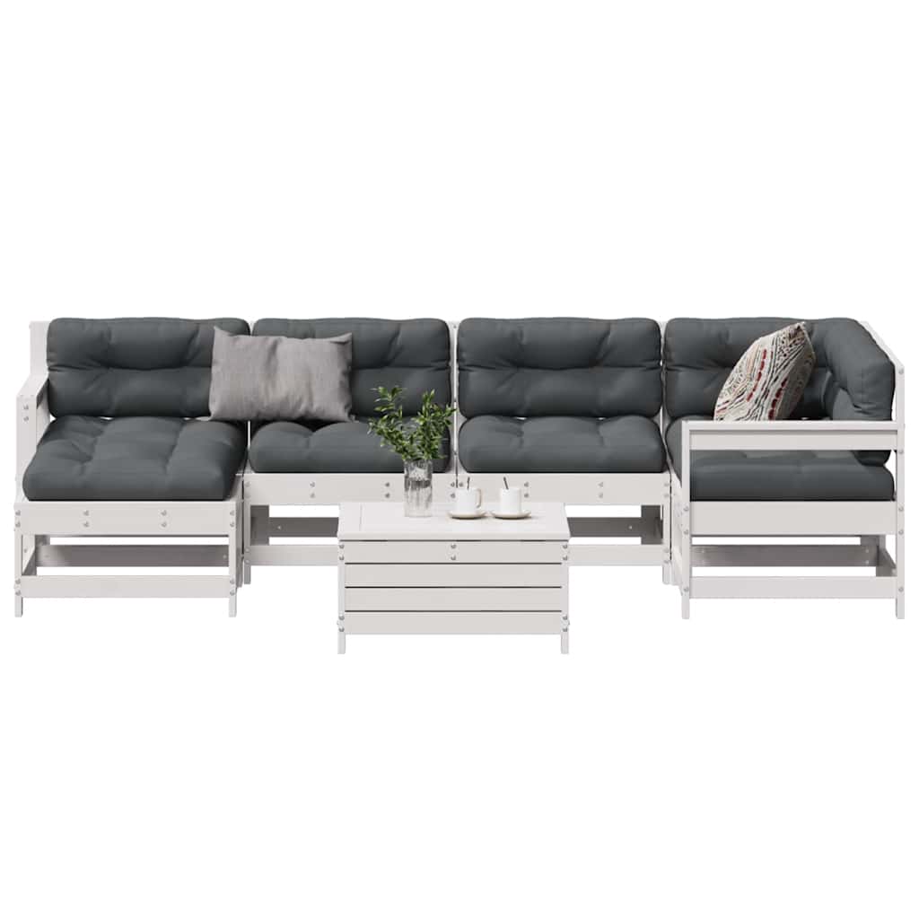 7-delige Loungeset met kussens massief grenenhout wit – afbeelding 1