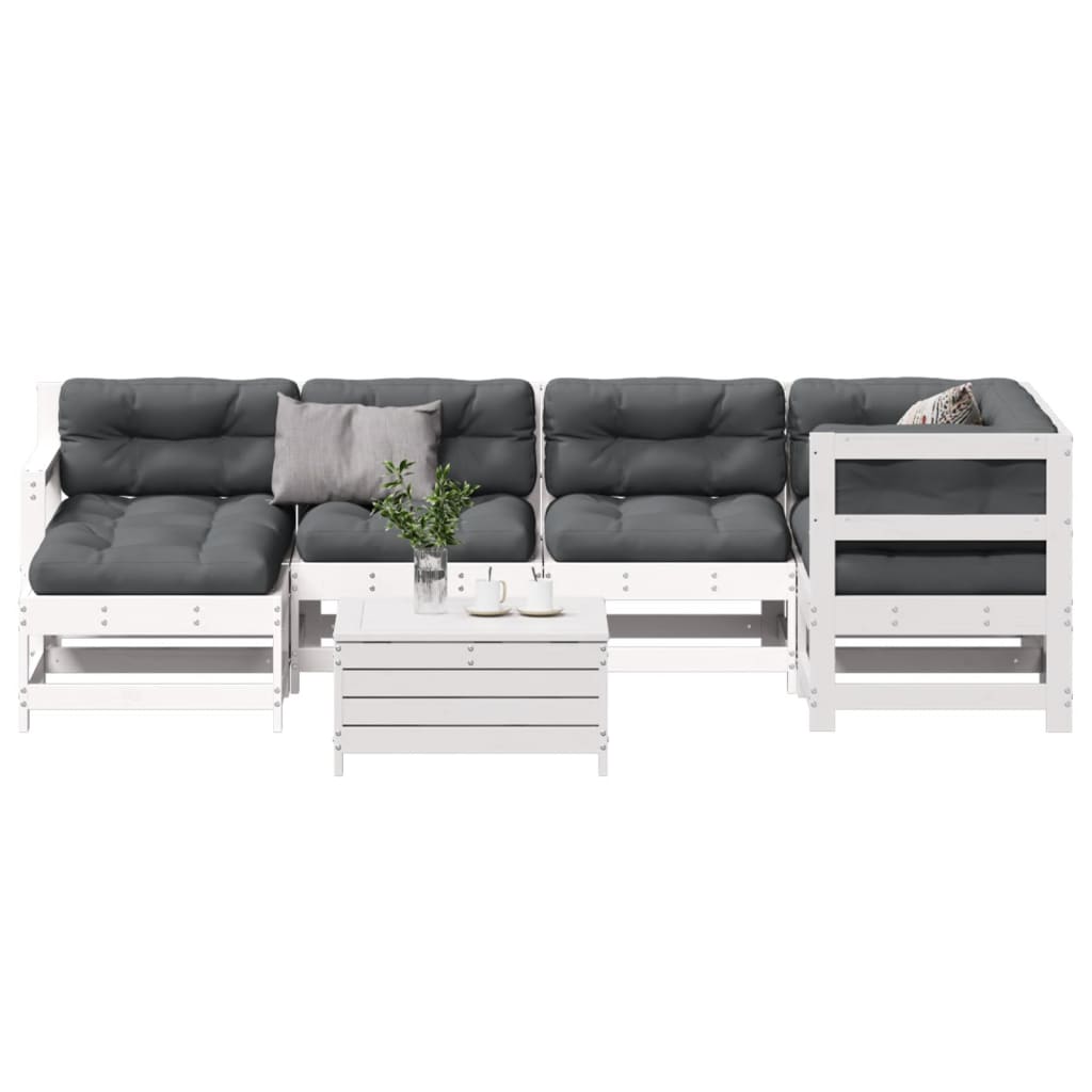 7-delige Loungeset met kussens massief grenenhout wit – afbeelding 1