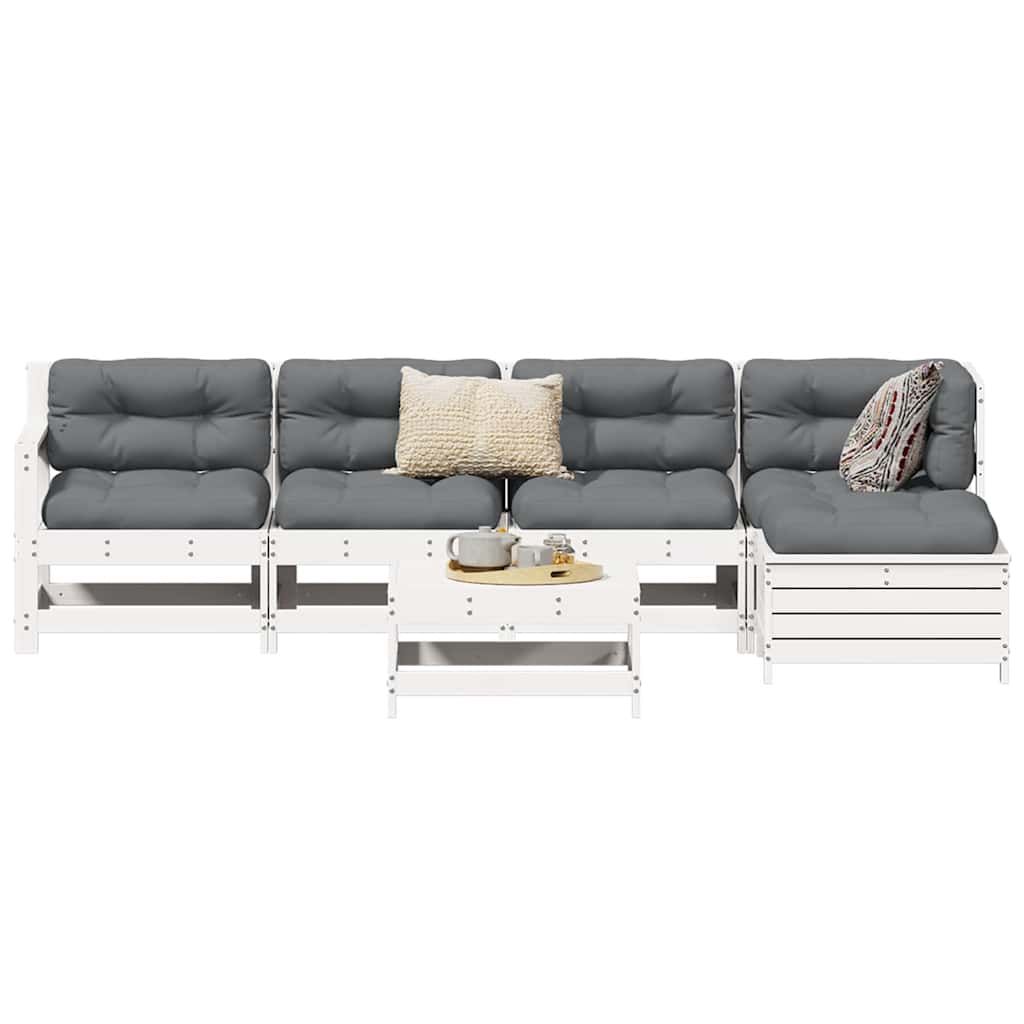6-delige Loungeset massief grenenhout wit – afbeelding 1