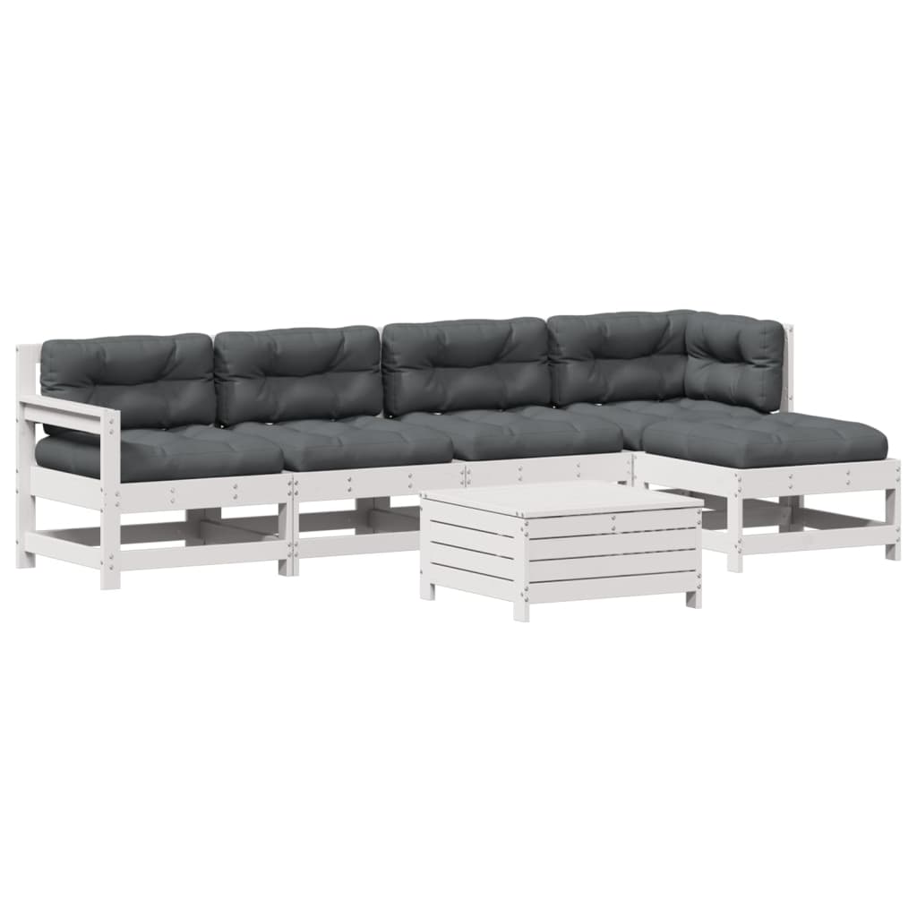 6-delige Loungeset met kussens massief grenenhout wit – afbeelding 2