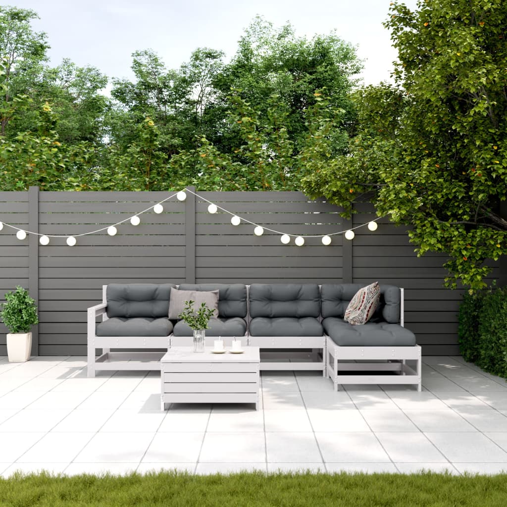 6-delige Loungeset met kussens massief grenenhout wit – afbeelding 3