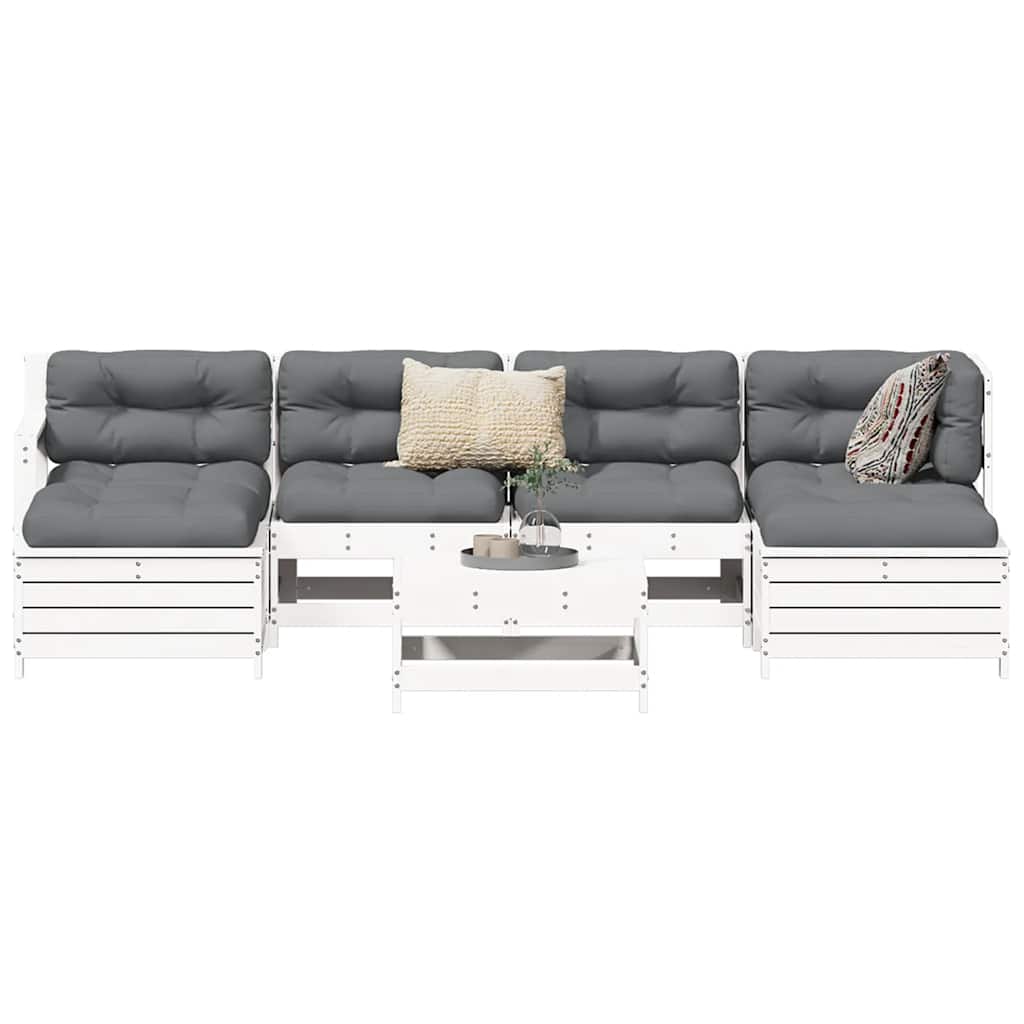 7-delige Loungeset massief grenenhout wit – afbeelding 1