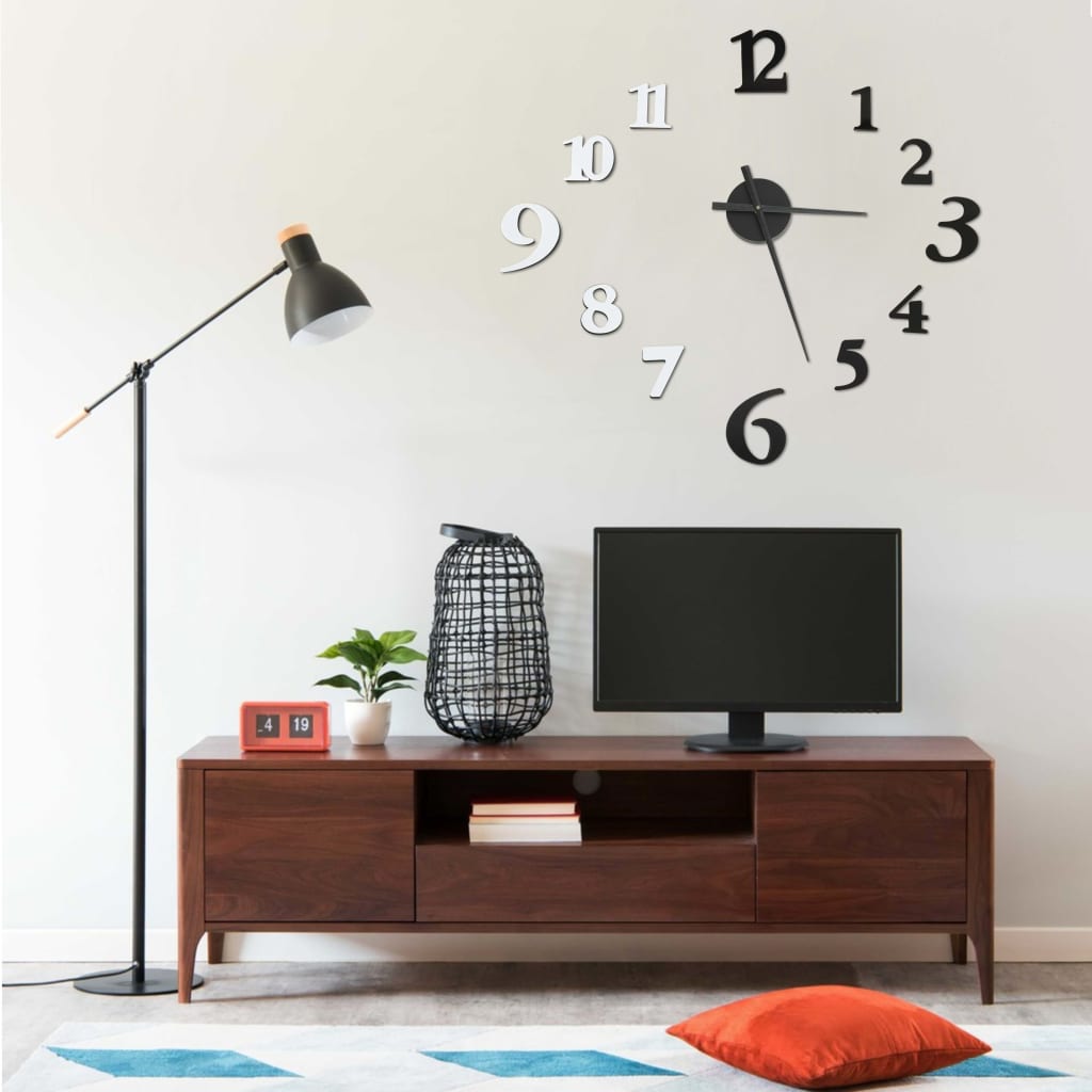 3D-wandklok modern XXL 100 cm zwart en wit – afbeelding 1