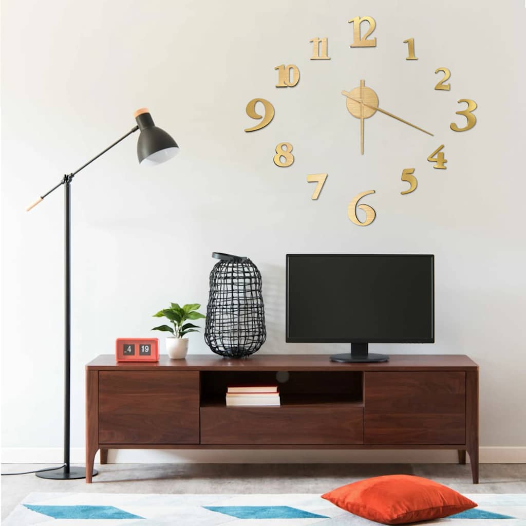 3D-wandklok modern XXL 100 cm goudkleurig – afbeelding 1