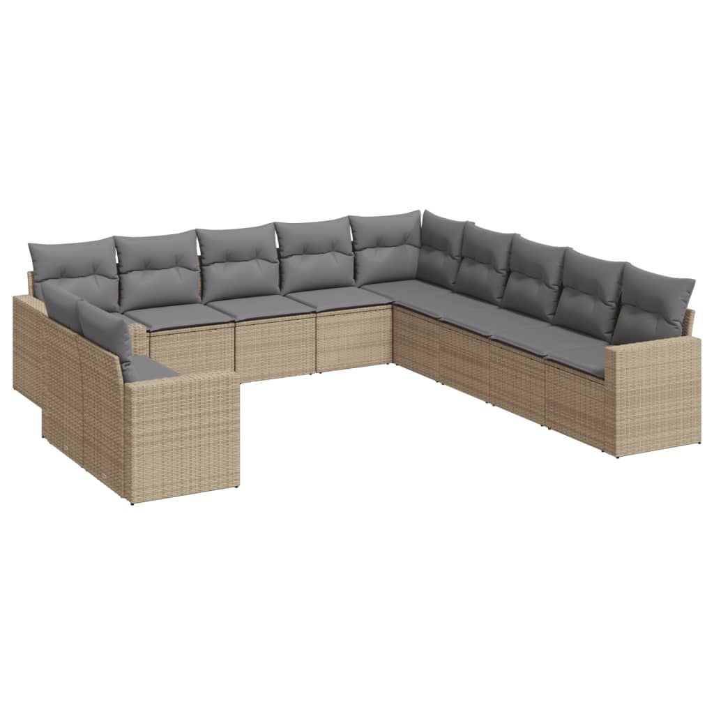 11-delige Tuinset met kussens poly rattan beige – afbeelding 2