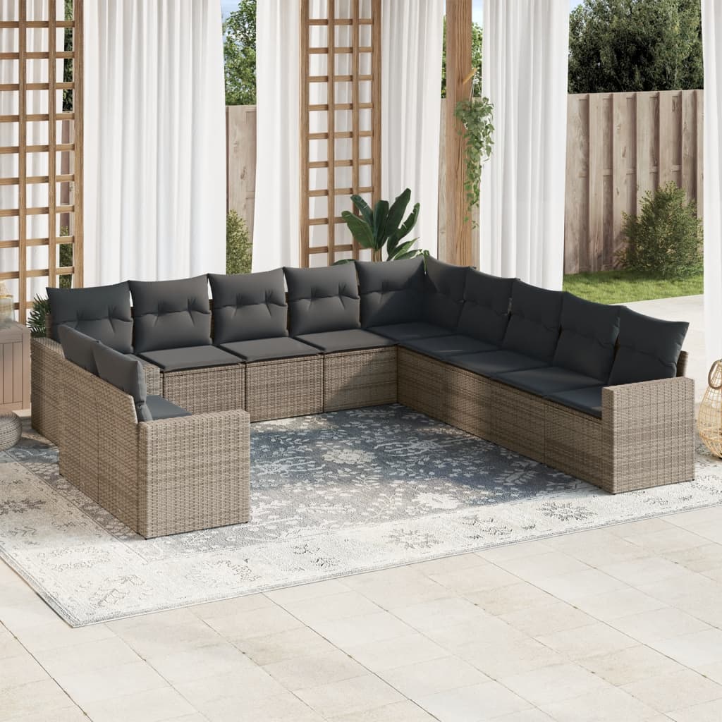 11-delige Loungeset met kussens poly rattan grijs – afbeelding 1