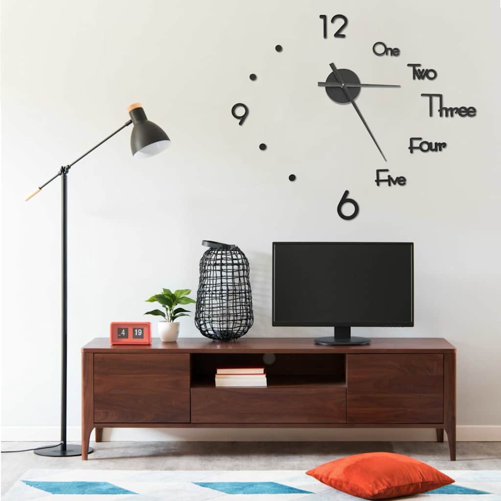 3D-wandklok modern XXL 100 cm zwart
