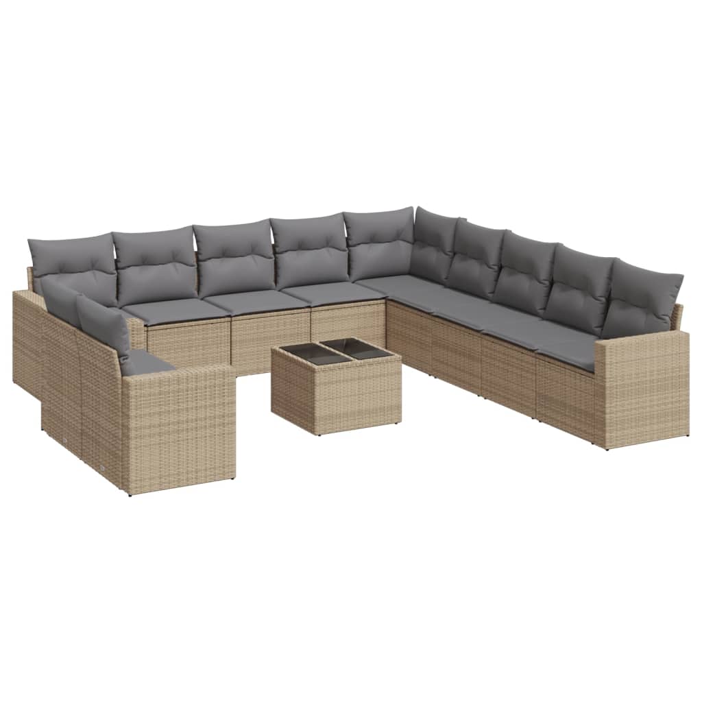 12-delige Loungeset met kussens poly rattan beige – afbeelding 2