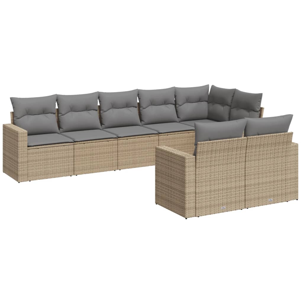 8-delige Loungeset met kussens poly rattan beige – afbeelding 2