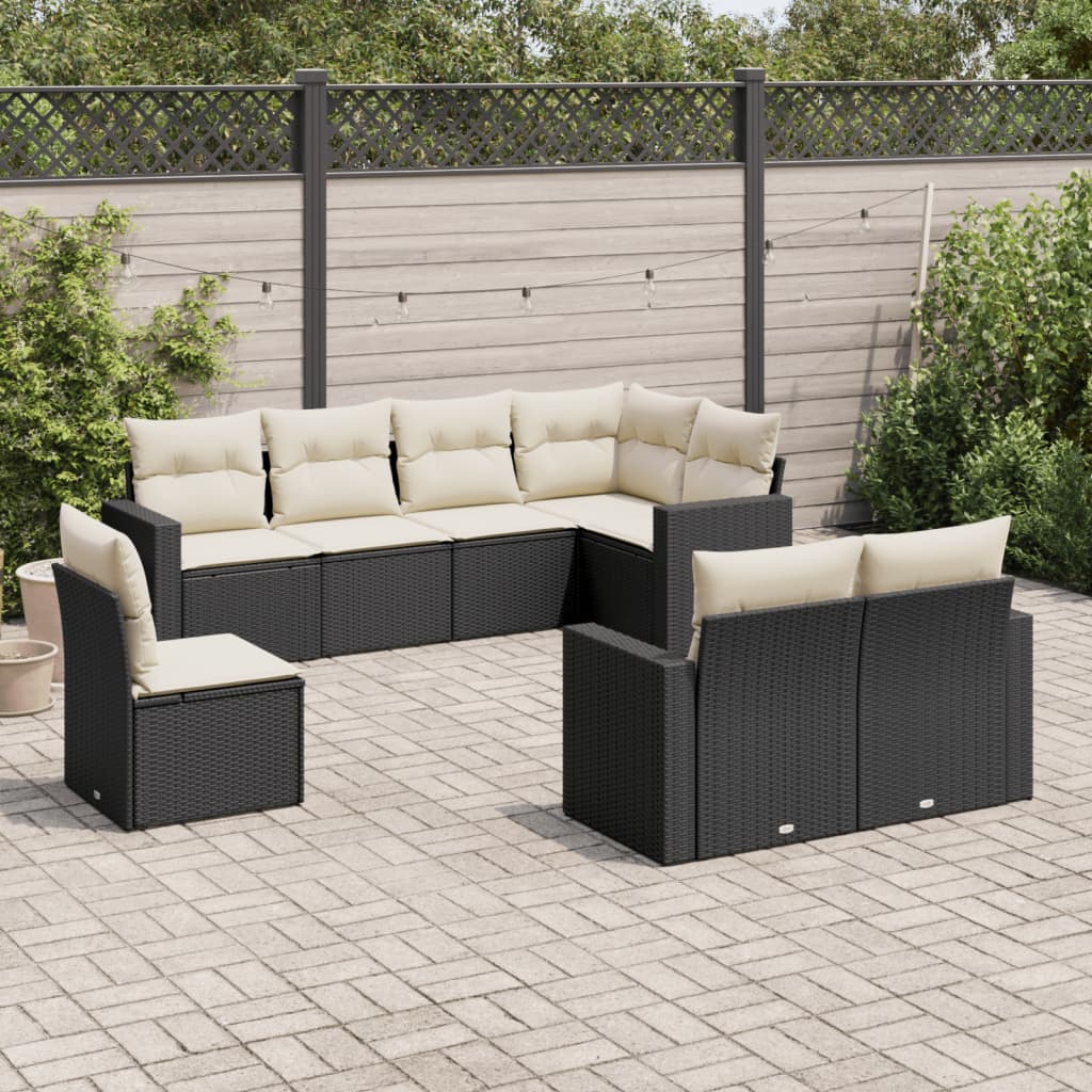 8-delige Loungeset met kussens poly rattan zwart – afbeelding 1