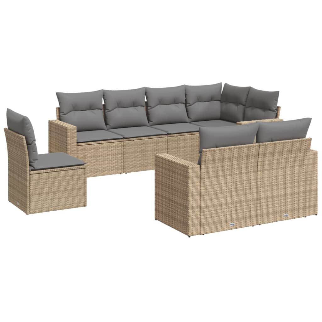8-delige Loungeset met kussens poly rattan beige – afbeelding 2