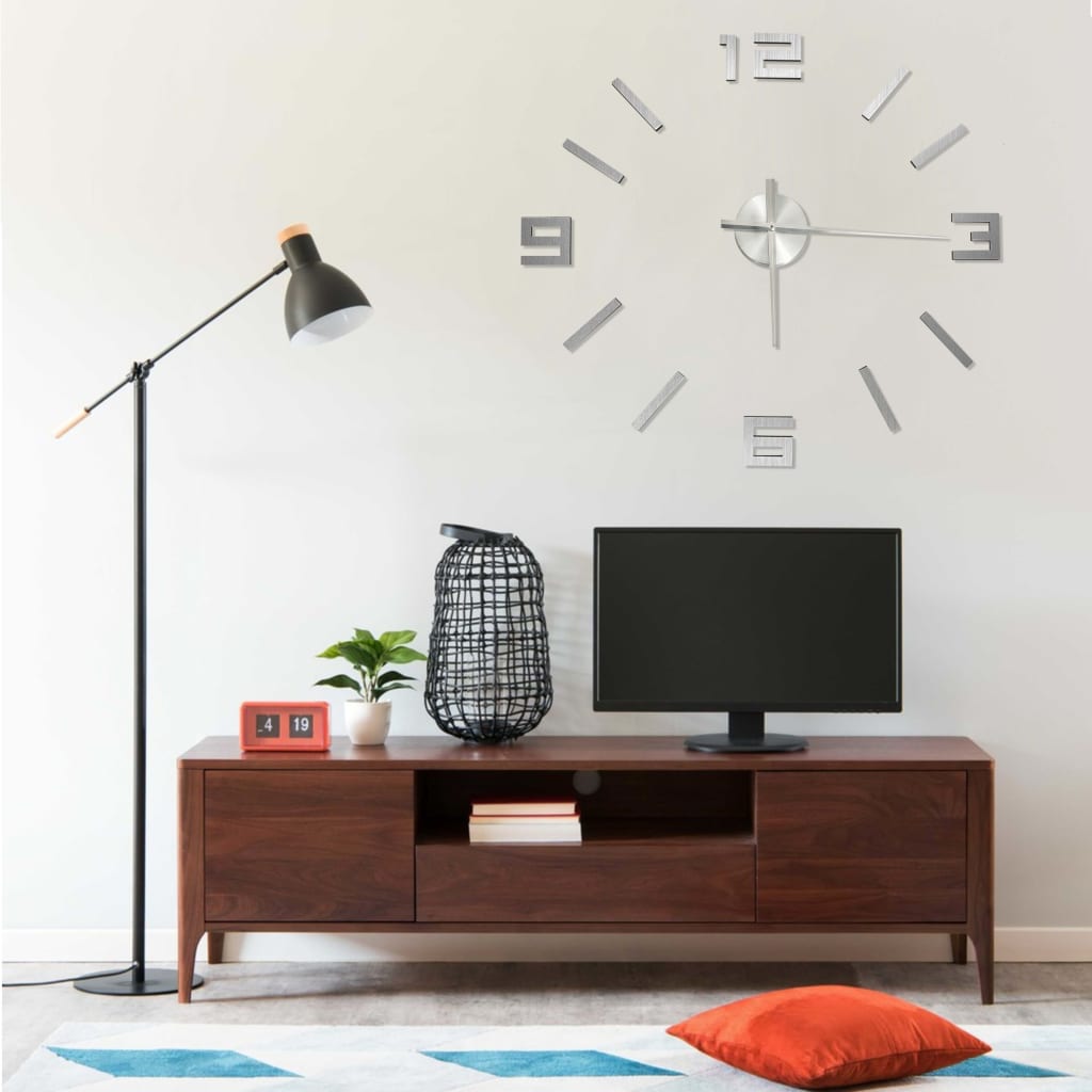 3D-wandklok modern XXL 100 cm zilverkleurig – afbeelding 1