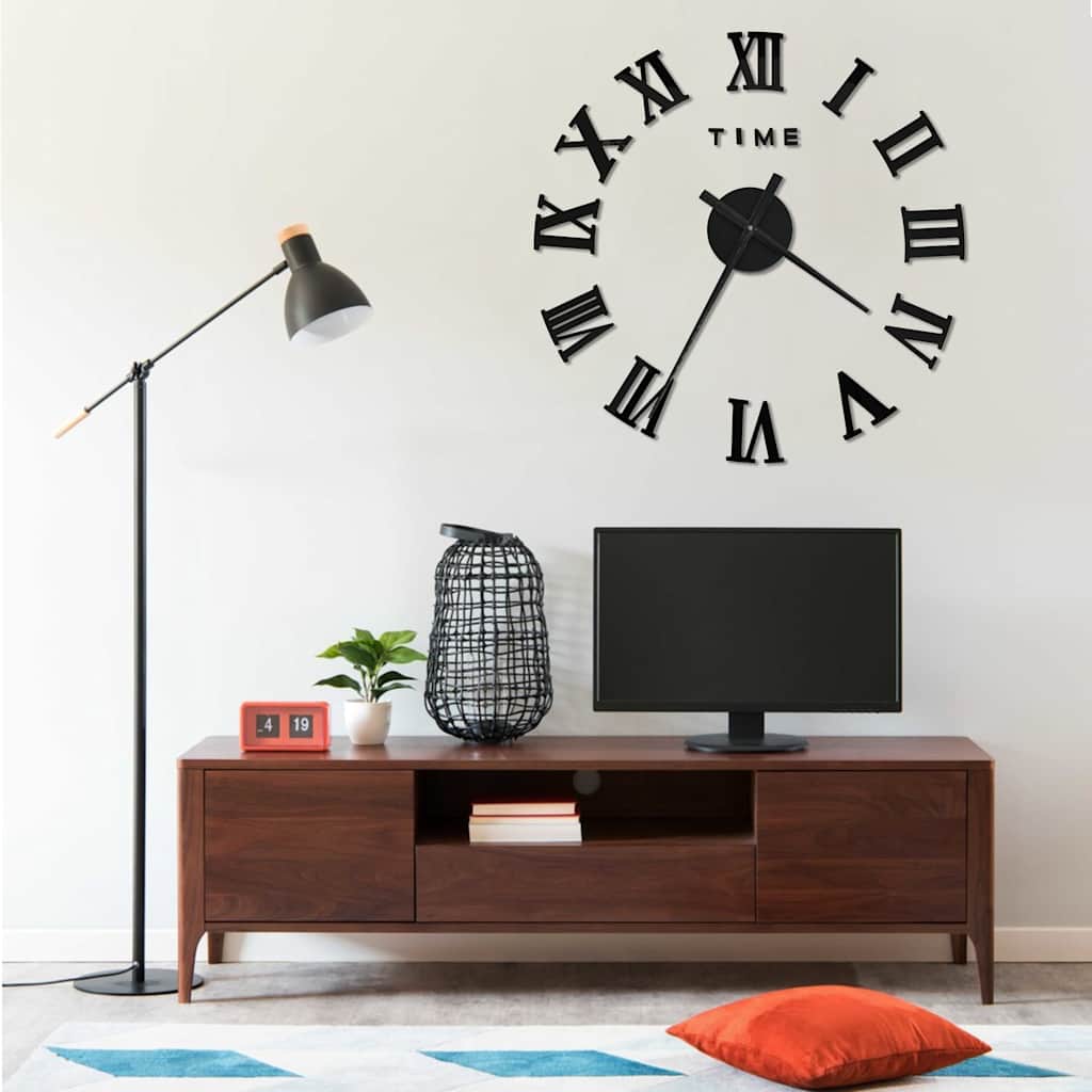3D-wandklok modern XXL 100 cm zwart
