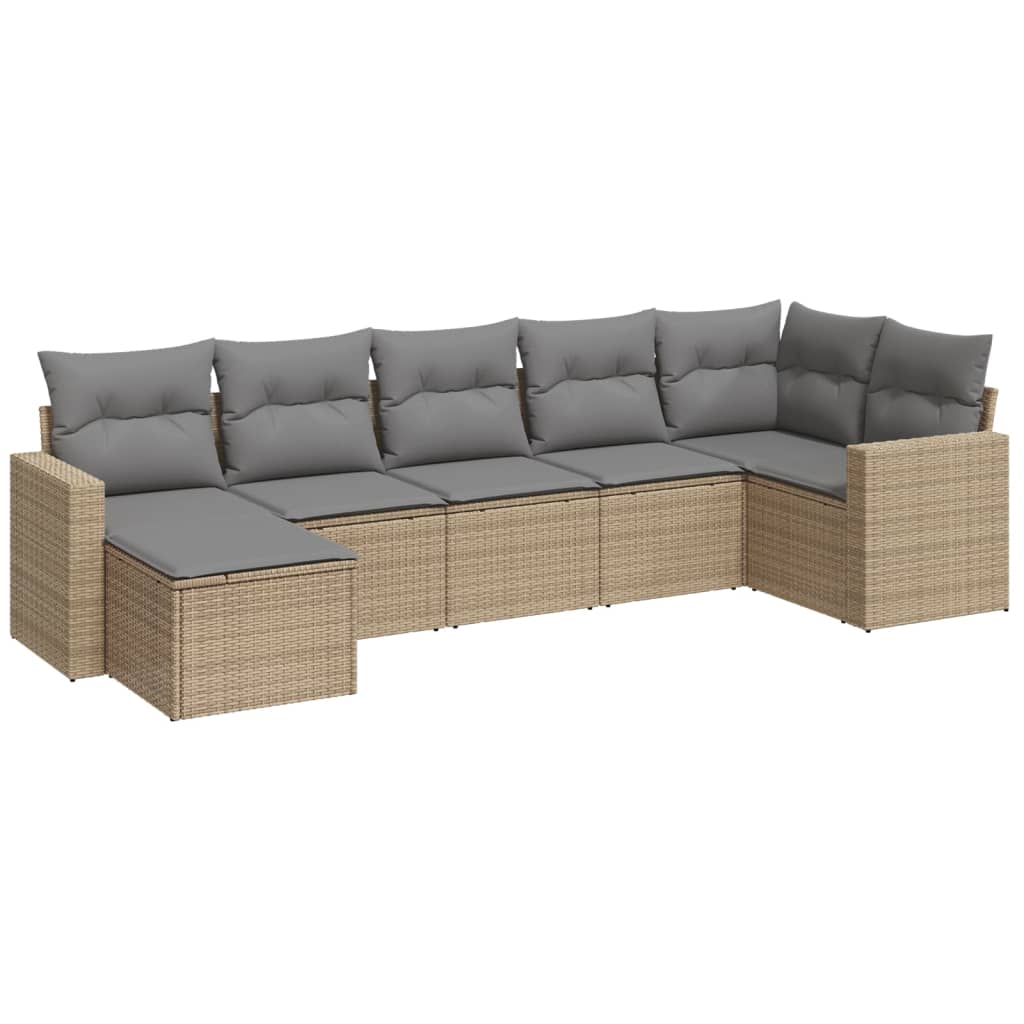 7-delige Loungeset met kussens poly rattan beige – afbeelding 2