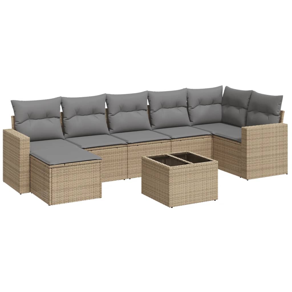 8-delige Loungeset met kussens poly rattan beige – afbeelding 2