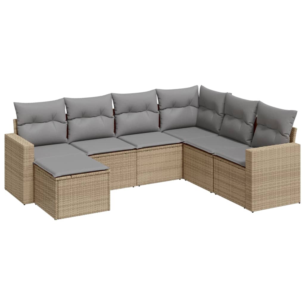 7-delige Loungeset met kussens poly rattan beige – afbeelding 2