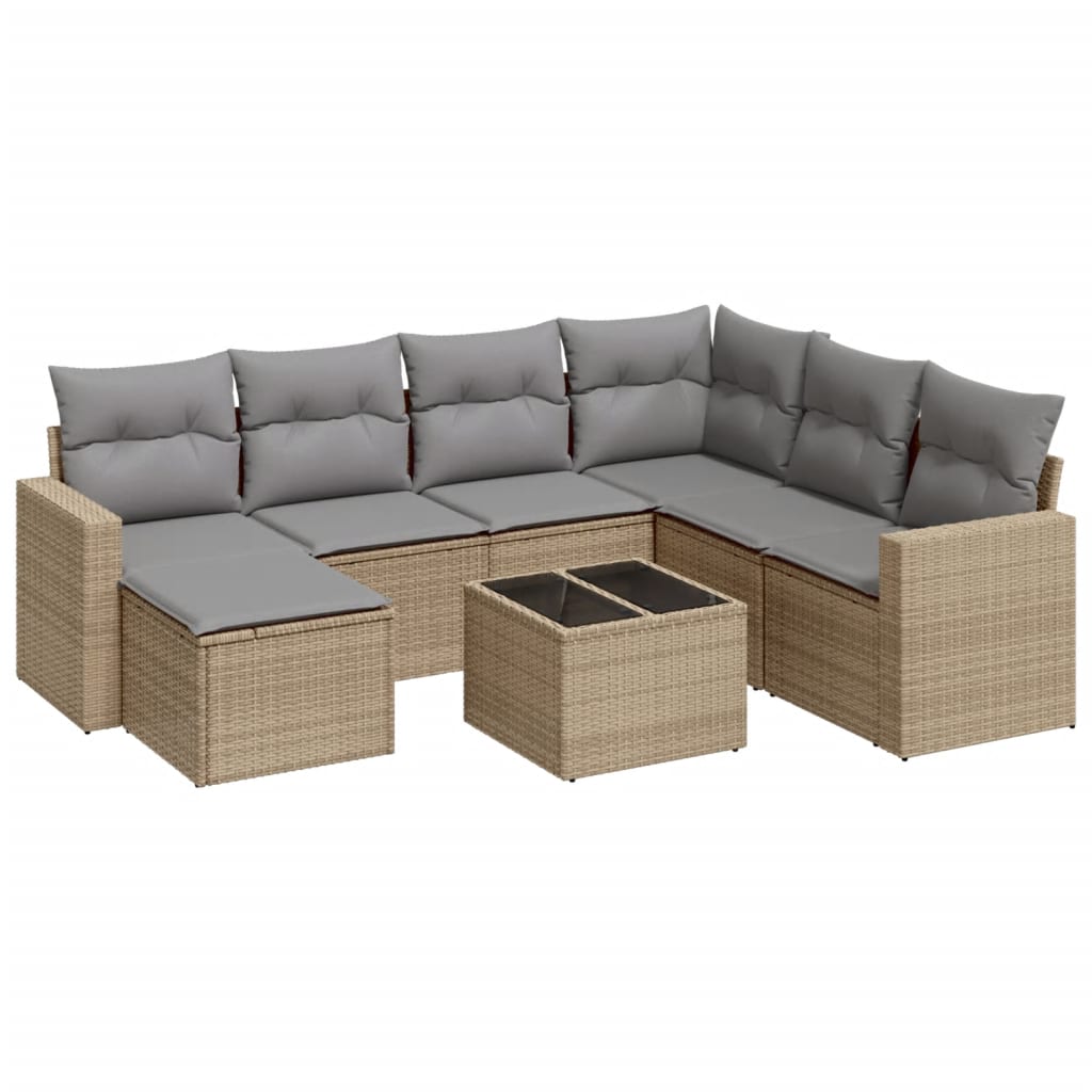 8-delige Loungeset met kussens poly rattan beige – afbeelding 2