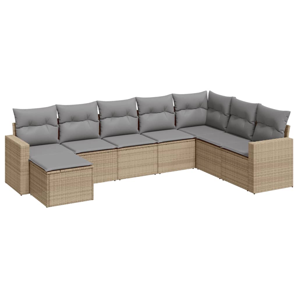 8-delige Loungeset met kussens poly rattan beige – afbeelding 2