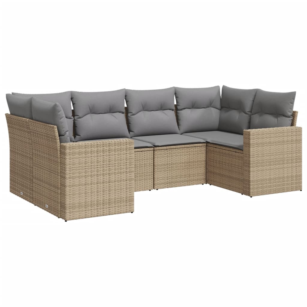 6-delige Loungeset met kussens poly rattan beige – afbeelding 2