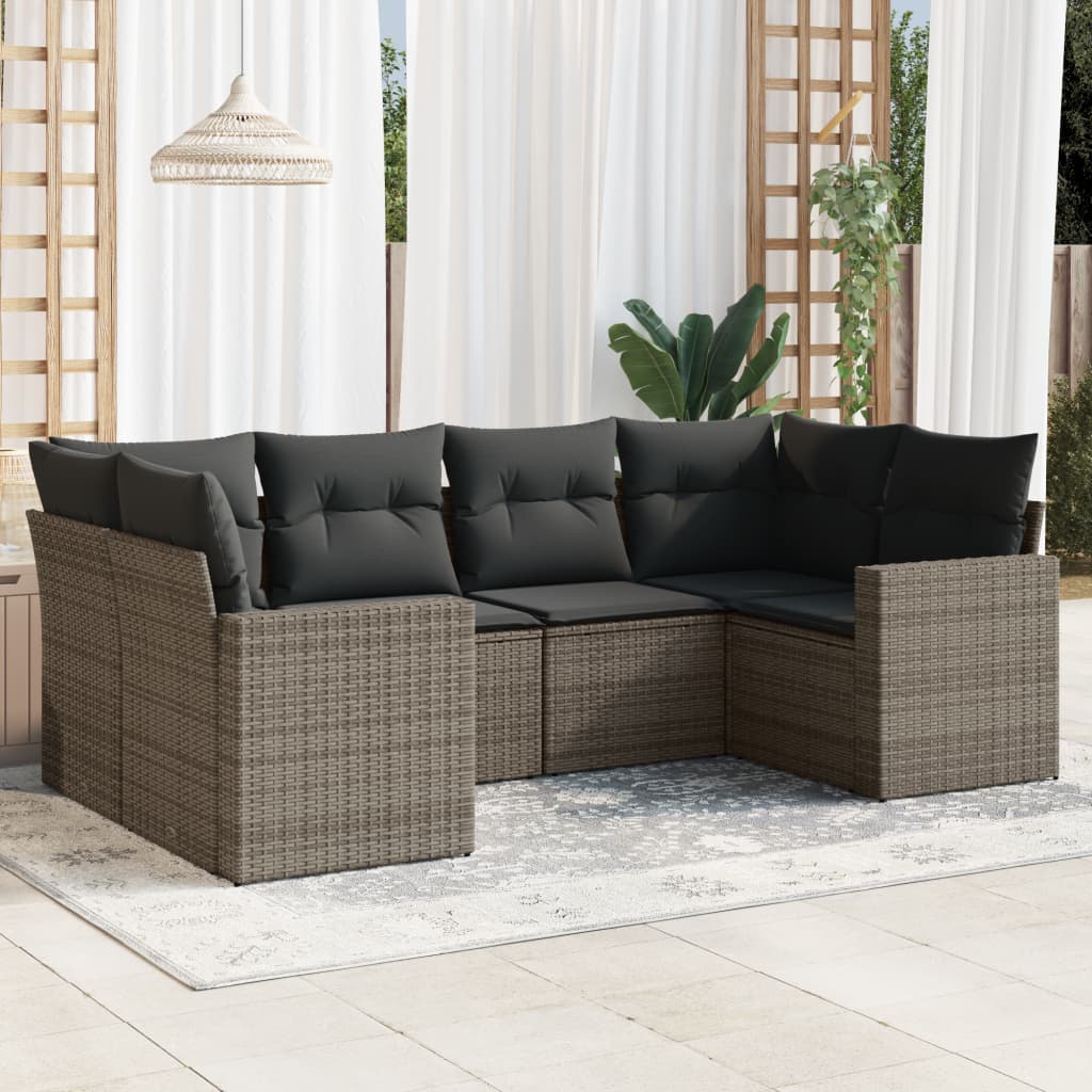 6-delige Loungeset met kussens poly rattan grijs – afbeelding 1