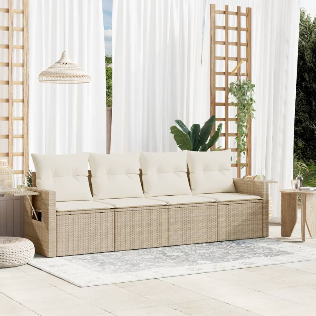 4-delige Loungeset met kussens poly rattan beige – afbeelding 1