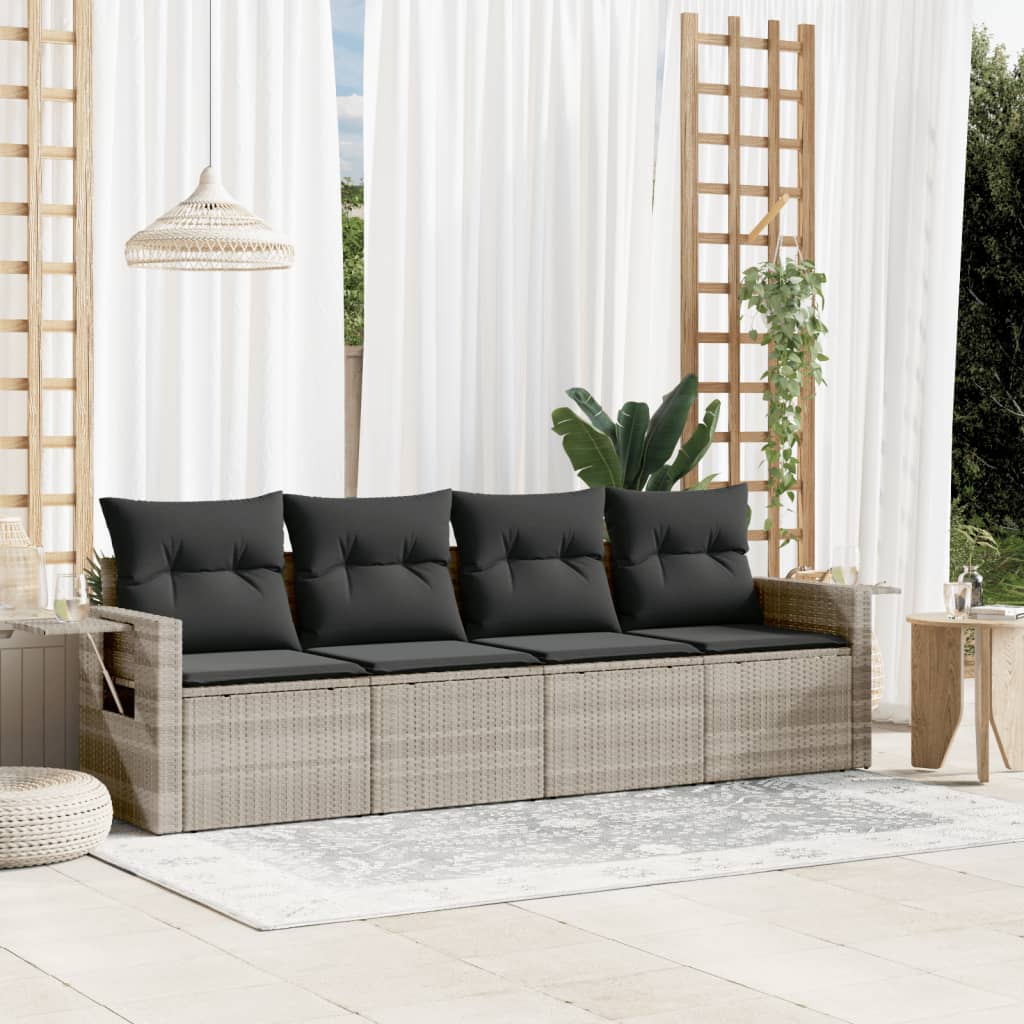 4-delige Loungeset met kussens poly rattan lichtgrijs – afbeelding 1
