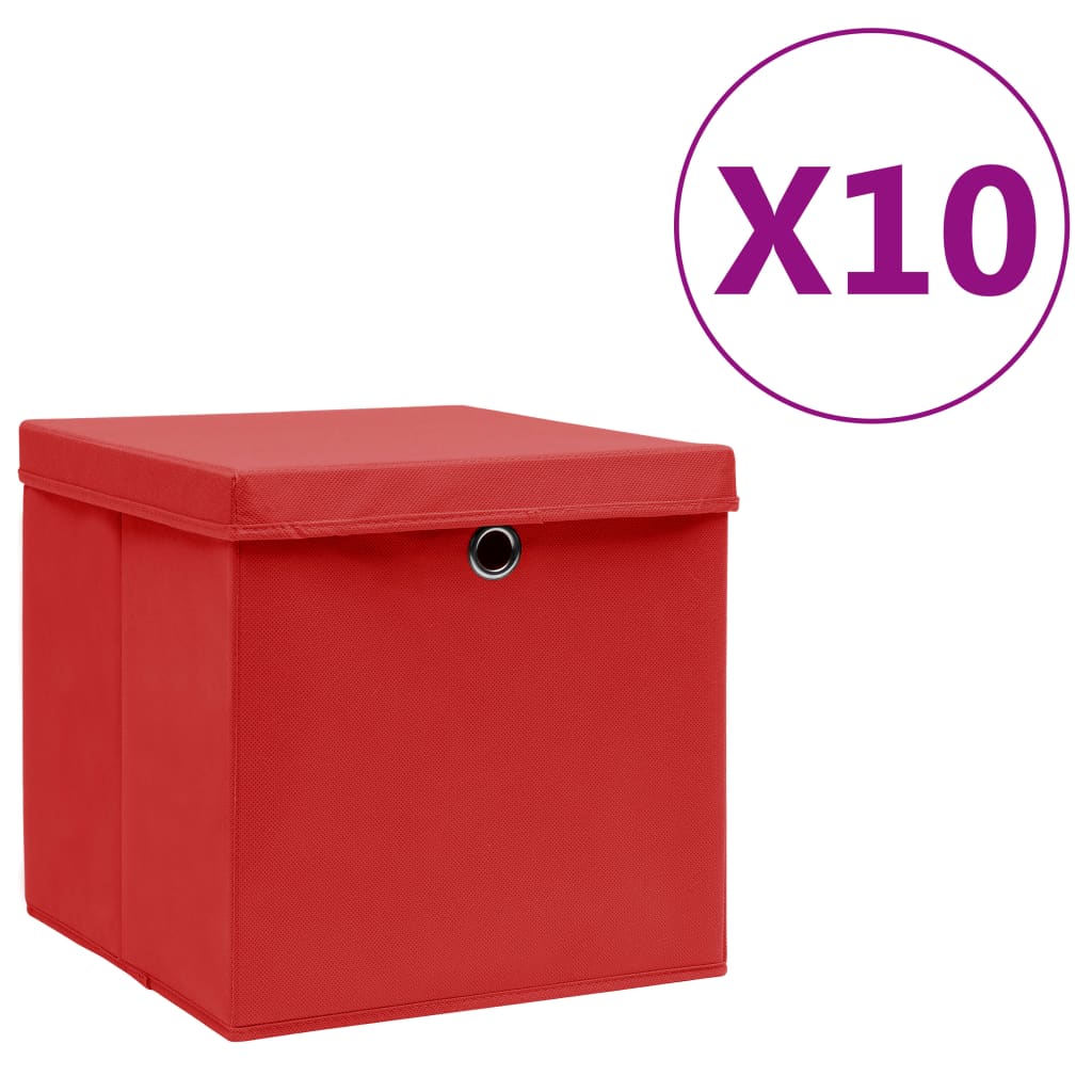 Opbergboxen met deksel 10 st 28x28x28 cm rood – afbeelding 1