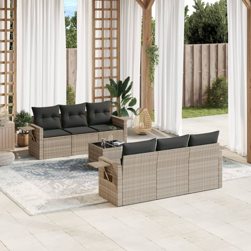 7-delige Loungeset met kussens poly rattan lichtgrijs – afbeelding 1