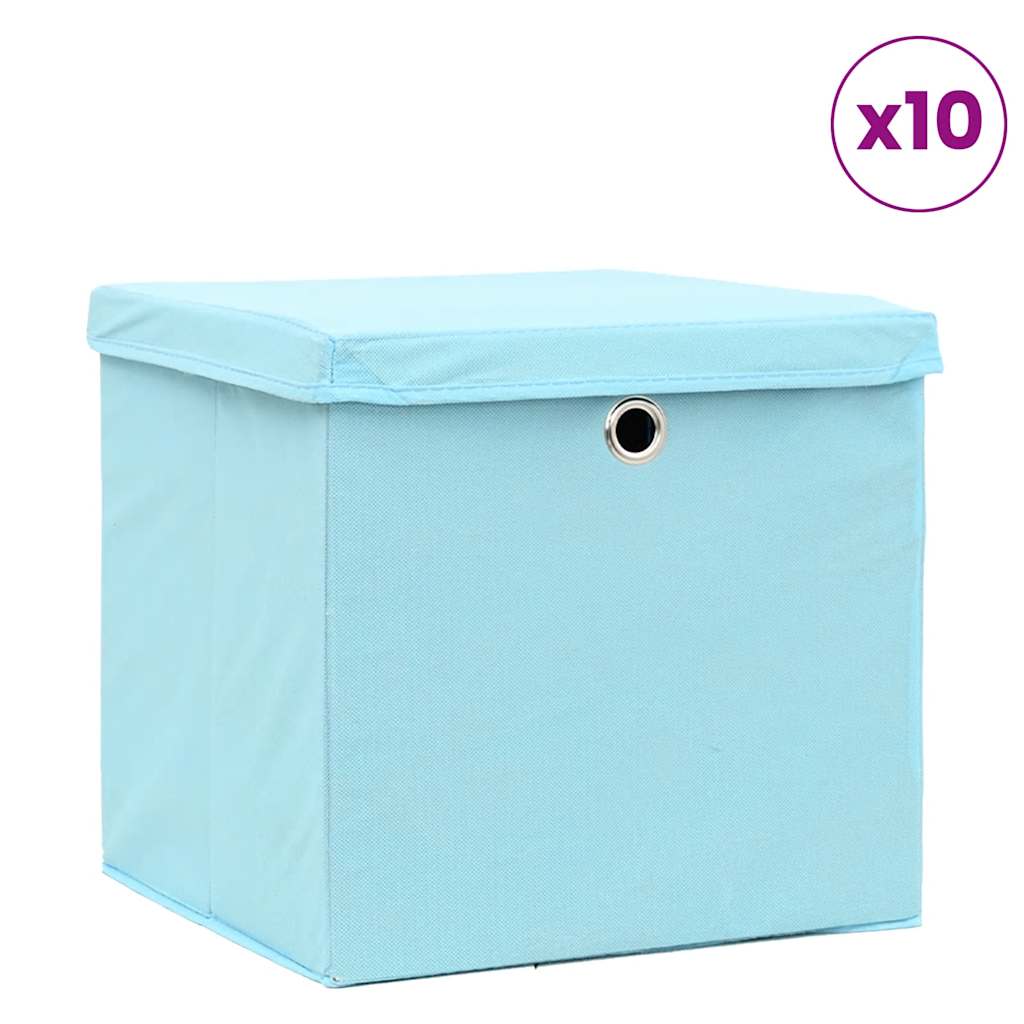 Opbergboxen met deksel 10 st 28x28x28 cm babyblauw