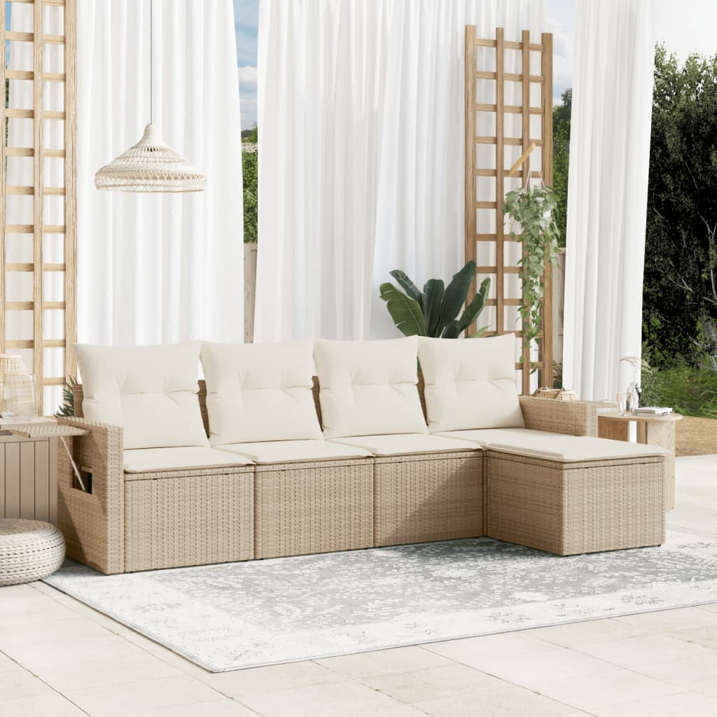 5-delige Loungeset met kussens poly rattan beige – afbeelding 1