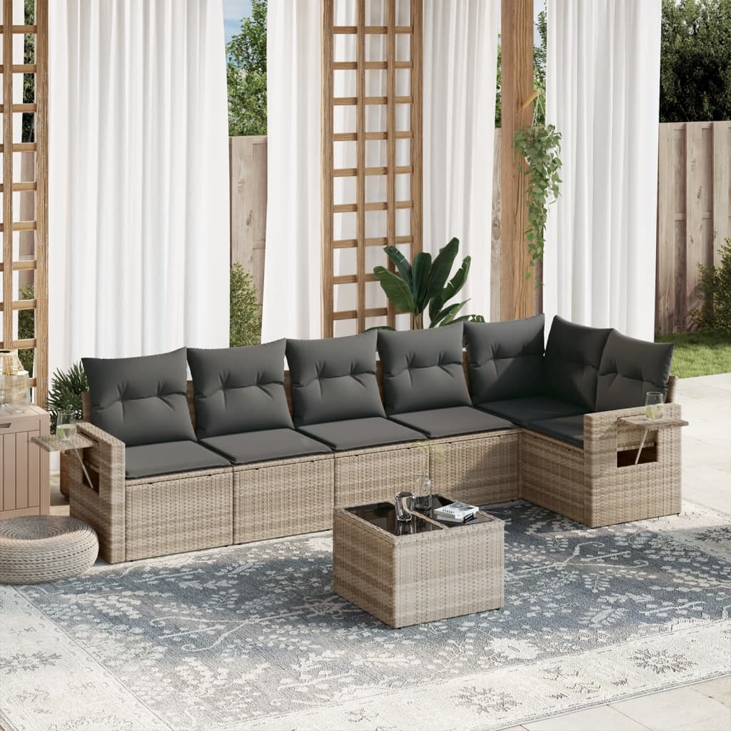 7-delige Loungeset met kussens poly rattan lichtgrijs – afbeelding 1