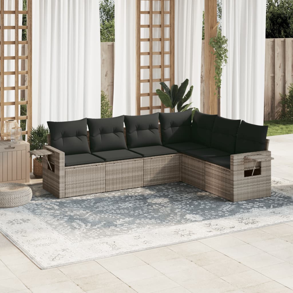6-delige Loungeset met kussens poly rattan lichtgrijs – afbeelding 1