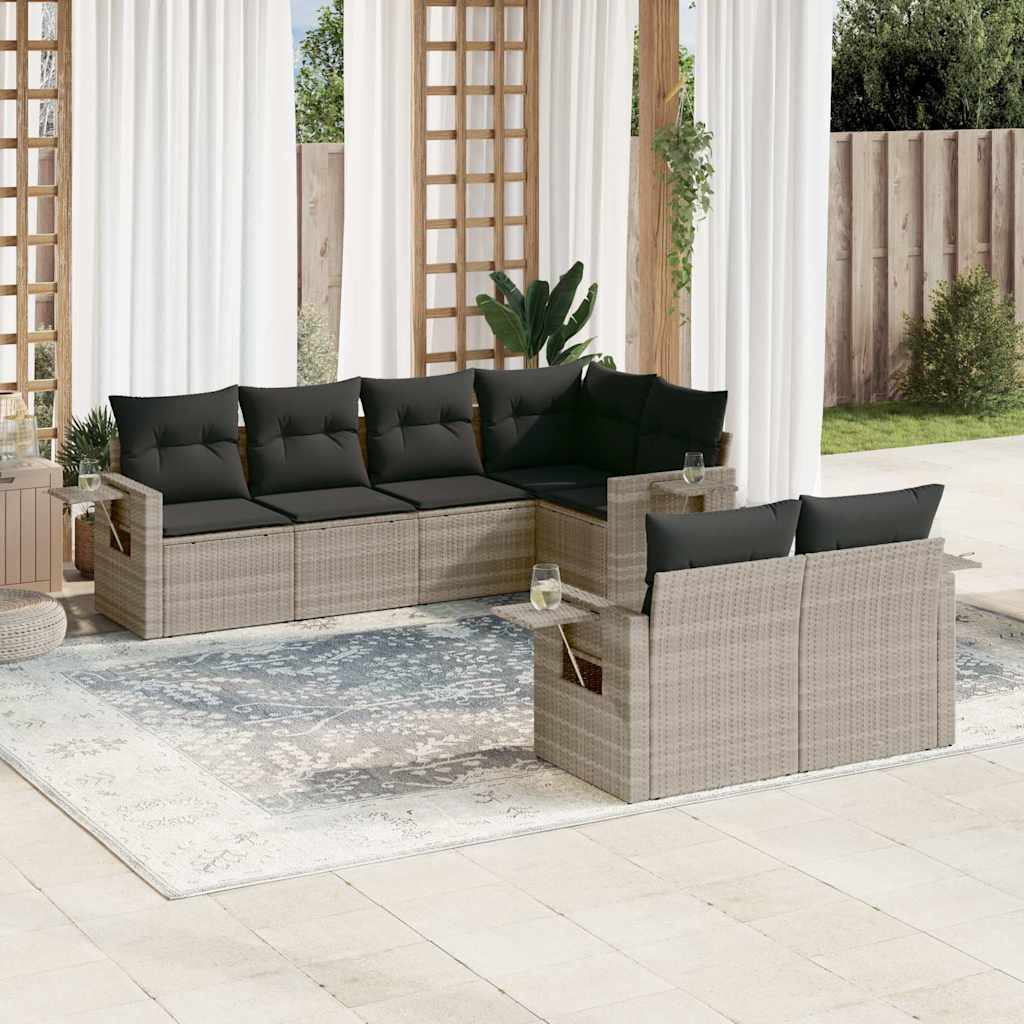 7-delige Loungeset met kussens poly rattan lichtgrijs – afbeelding 1