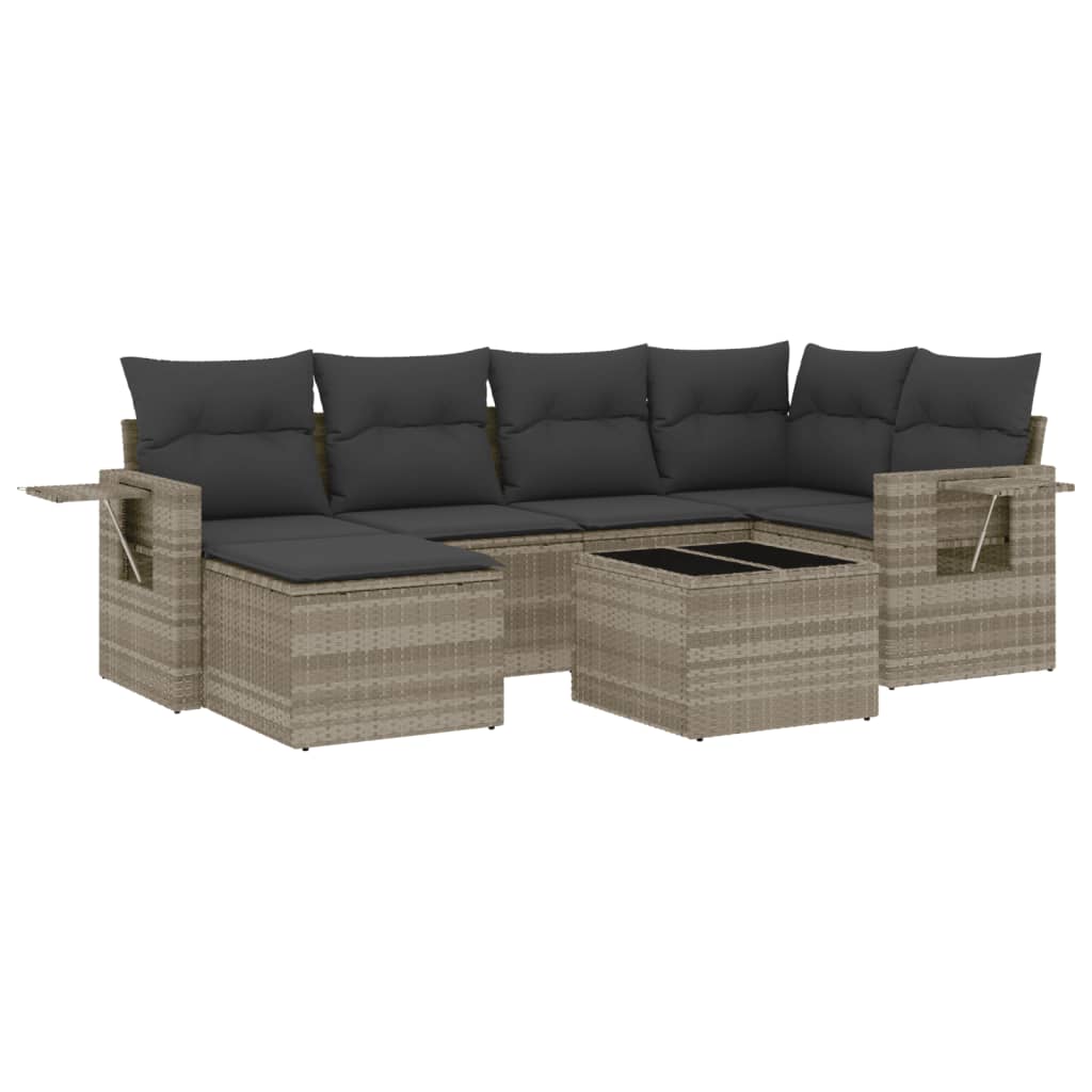 7-delige Loungeset met kussens poly rattan lichtgrijs – afbeelding 2