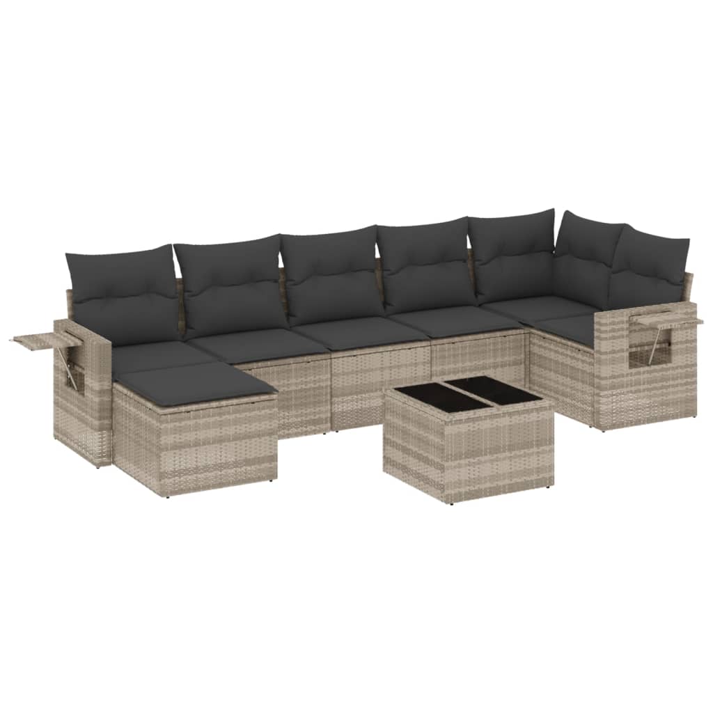 8-delige Loungeset met kussens poly rattan lichtgrijs – afbeelding 2