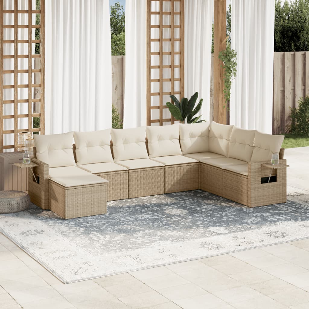 8-delige Loungeset met kussens poly rattan beige – afbeelding 1