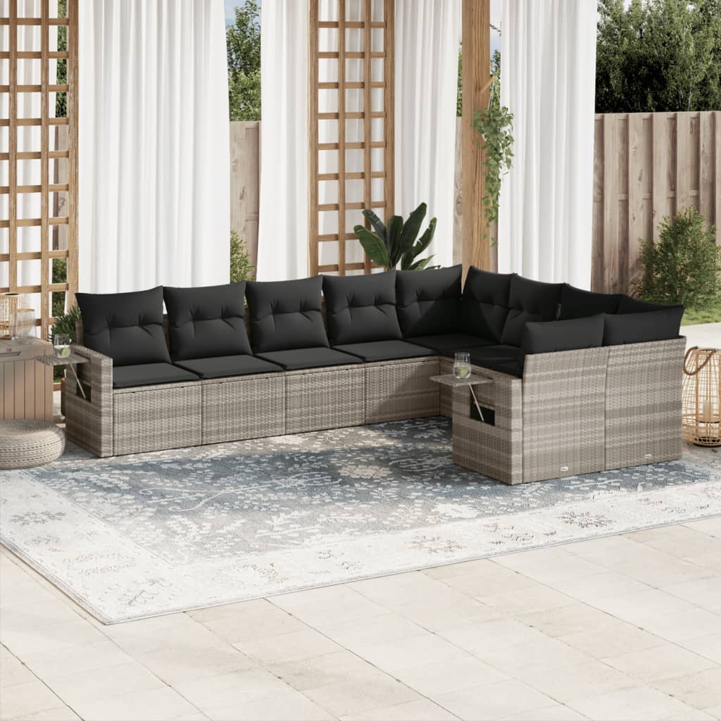 9-delige Loungeset met kussens poly rattan lichtgrijs – afbeelding 1